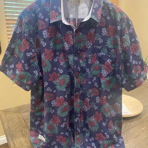 7 Diamonds Blue and Red Casual Button Down Shirt